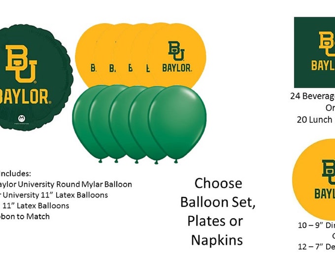 Baylor University Balloons, Baylor Bears balloons, Baylor Napkins, Baylor Plates, Baylor Dinner Plates