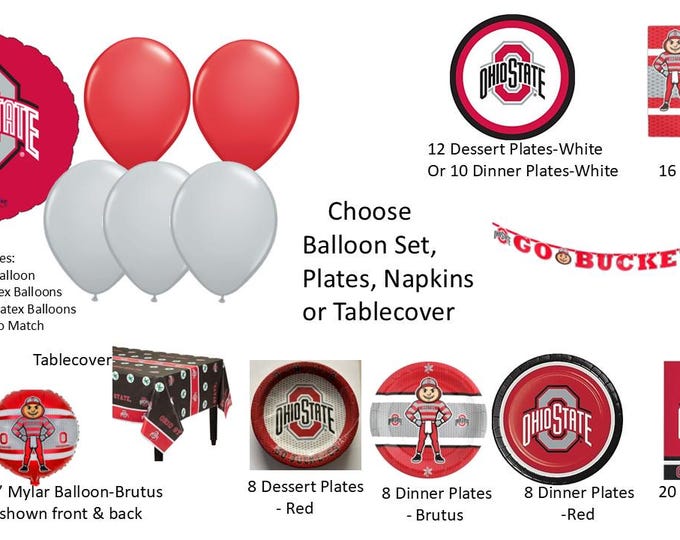 Ohio State Balloons, Ohio State Napkins, Ohio State Tablecover, Ohio State Lunch Napkins, Ohio State Plates, Banner
