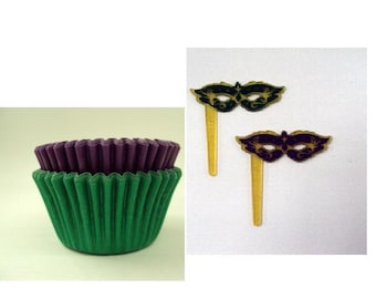 Mardi Gras Mask Picks with Purple & Green Baking Cups