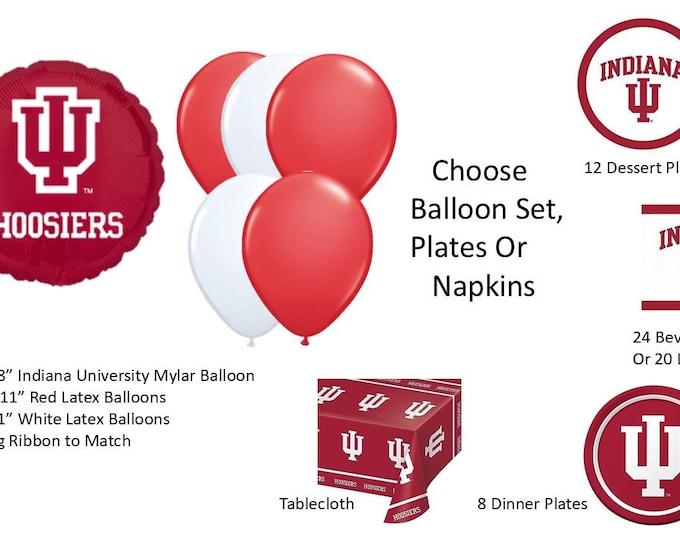 University of Indiana balloons, Indiana University Napkins, University of Indiana napkins, Indiana Plates, Indiana Tablecover