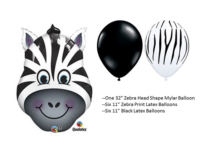 Zebra Mylar Balloons with Zebra Print and Black latex