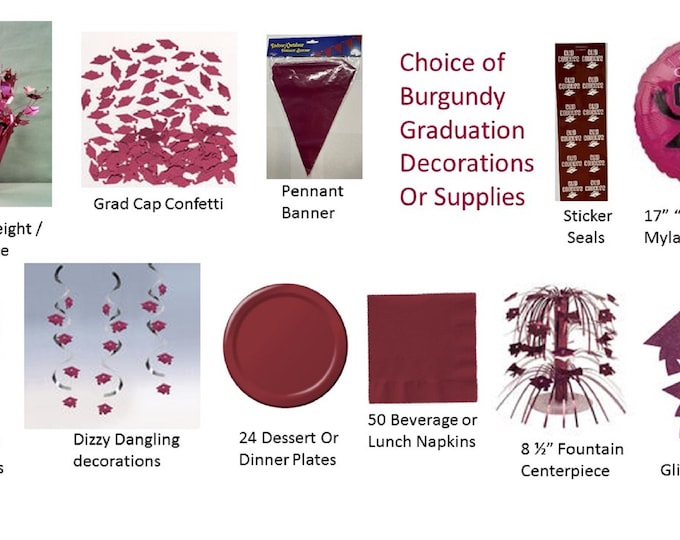 Burgundy Graduation Decorations, Burgundy Grad Mylar Balloons, Burgundy Graduation Decor, Burgundy Stickers