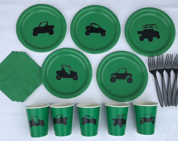 UTV Tableware Set for 5, Utility Terrain Vehicle Plates, Four Wheeler Tableware