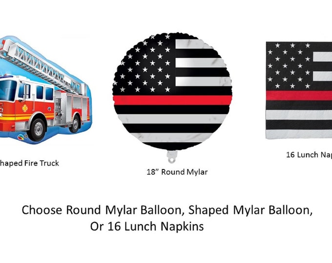 Thin Red Line Napkins, Thin Red Line Balloon, Fire Truck Balloon, Police Car Balloon, First Responders balloon