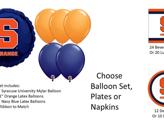 Syracuse University Balloons, Syracuse University Orangemen Balloons, Syracuse University Napkins, Orangemen Napkins