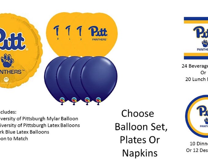 University of Pittsburgh Balloons, University of Pittsburgh Panthers Balloons, University of Pittsburgh Napkins, Pittsburgh Plates