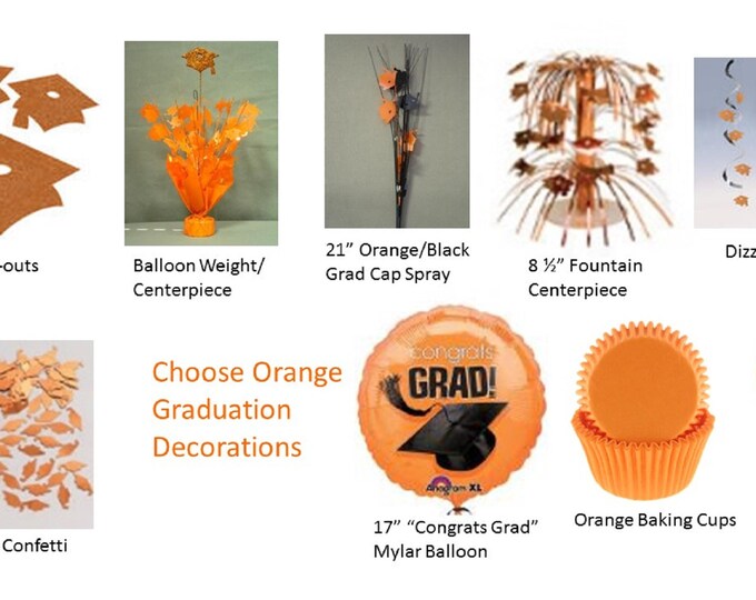 Orange Graduation Decorations, Orange Grad Mylar Balloons, Orange Graduation Decor,