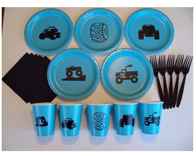 Monster Truck Tableware for 5 people, Monster Truck Birthday Party