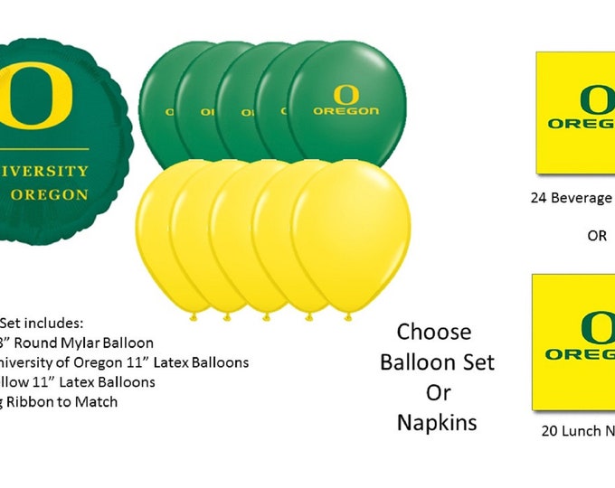 University of Oregon Balloons, University of Oregon napkins, University of Oregon Plates