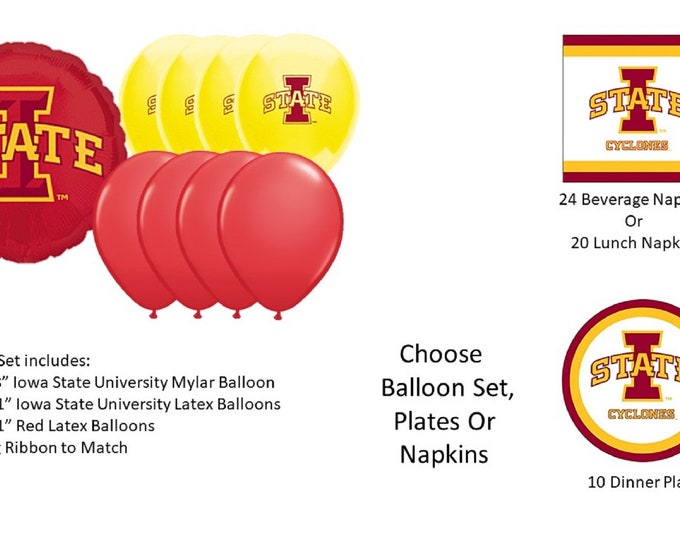 Iowa State University Balloons, Cardinals Balloons, Iowa State University Napkins, Iowa State Tablecover, Iowa State Plates