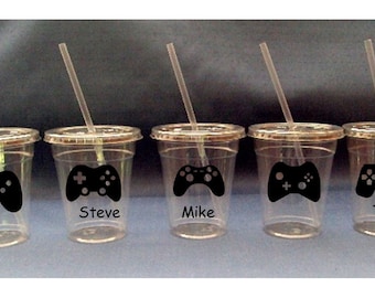 Video Game Controller Cups with Lids and Straws