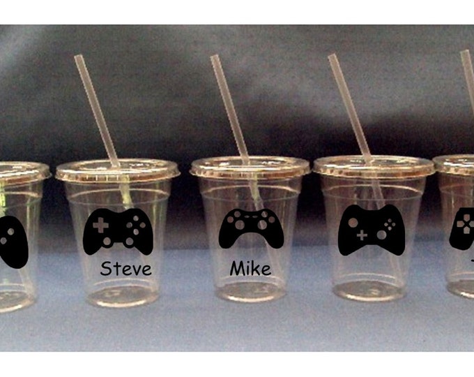 Video Game Controller Cups with Lids and Straws