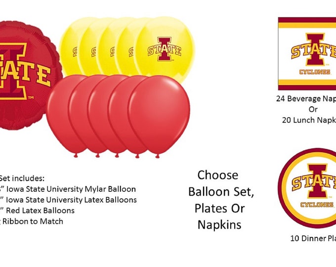 Iowa State University Balloons, Cardinals Balloons, Iowa State University Napkins, Iowa State Tablecover, Iowa State Plates