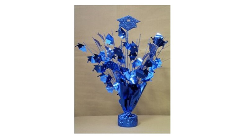 Blue Graduation Decorations, Blue Grad Mylar Balloons, Sapphire Blue Graduation Decor, Blue Plates, Blue Napkins Ball Wt/Centerpiece