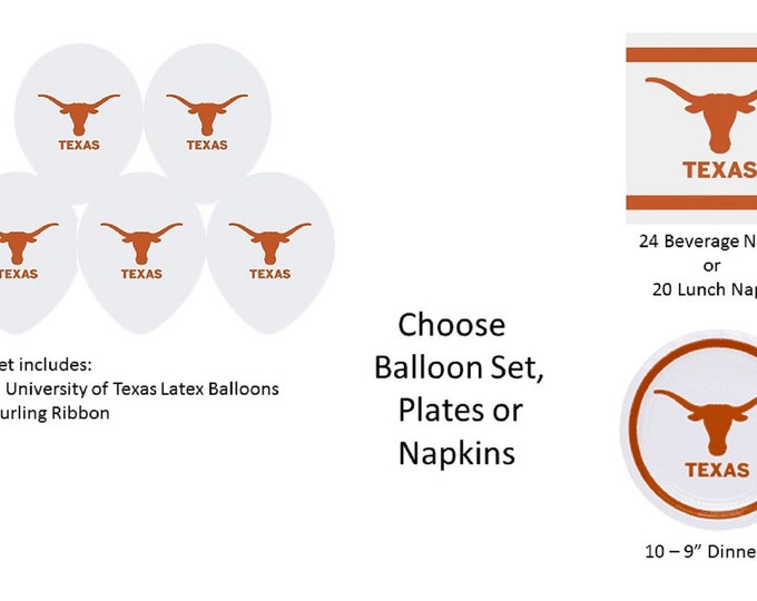 University of Texas Balloons, University of Texas Longhorns Balloons, University of Texas Lunch Napkins, University of Texas Beverage Napkin