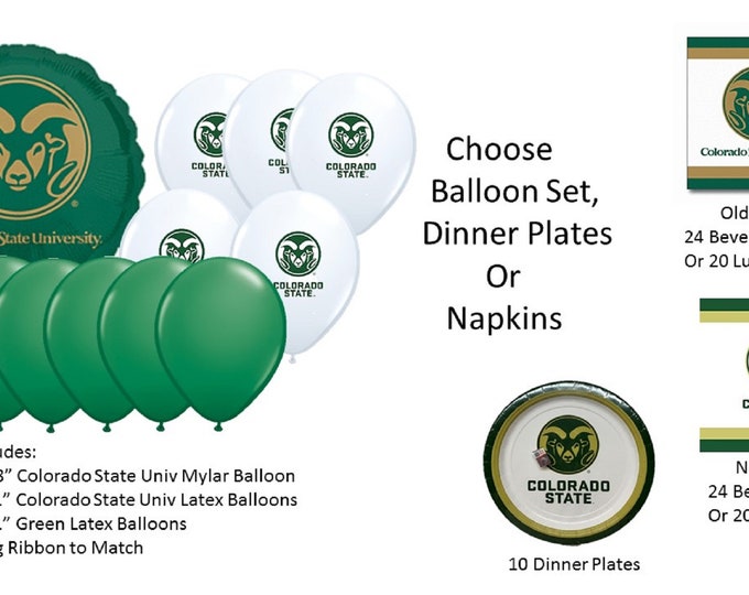 Colorado State University Balloons, Colorado State University Rams Balloons, Colorado State Napkins, Colorado State University Plates