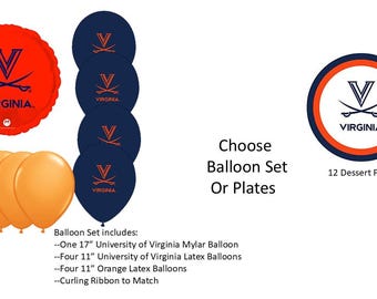 University of Virginia Balloons, University of Virginia Cavaliers Balloons, University of Virginia Plates