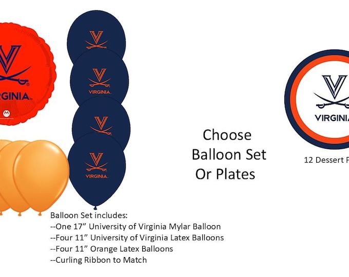 University of Virginia Balloons, University of Virginia Cavaliers Balloons, University of Virginia Plates