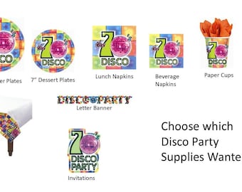 Flashback Fever Plates, Napkins, Cups, Tablecover, Banner, Invitations, Disco Plates,