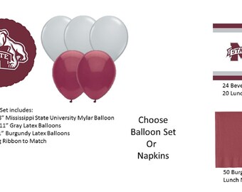 Mississippi State University Balloons, Bulldogs Balloons, Mississippi State University Napkins