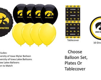 University of Iowa Balloons, Hawkeyes Balloons, University of Iowa Napkins, Iowa Plates