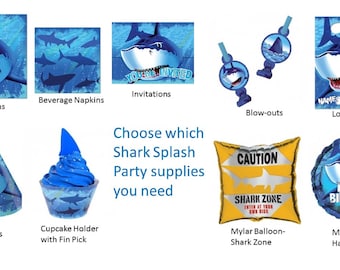 Shark Splash Napkins, Shark Splash Loot Bags, Shark Balloon