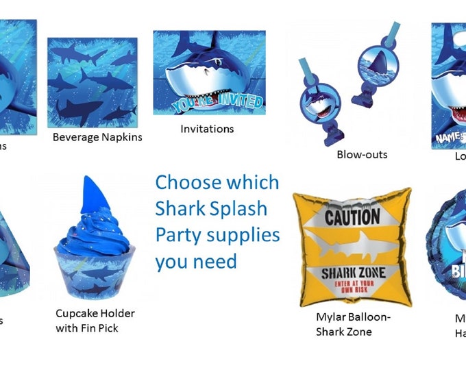 Shark Splash Napkins, Shark Splash Loot Bags, Shark Balloon