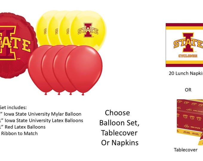 Iowa State University Balloons, Cardinals Balloons, Iowa State University Napkins, Iowa State Tablecover, Iowa State Plates