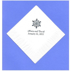 Snowflake Beverage Napkins, Snowflake Wedding Napkins, Personalized Snowflake Napkins