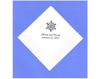 Snowflake Beverage Napkins, Snowflake Wedding Napkins, Personalized Snowflake Napkins