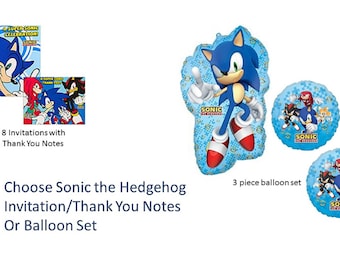 Sonic the Hedgehog Cups Invitations Thank You Notes, Sonic the Hedgehog Balloons