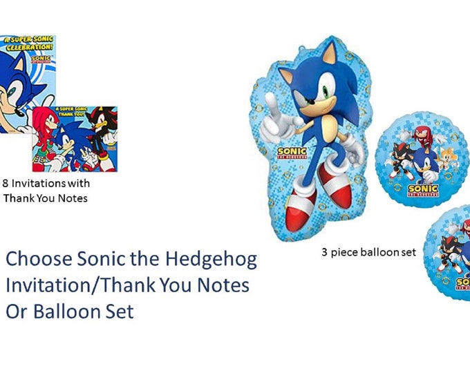 Sonic the Hedgehog Cups Invitations Thank You Notes, Sonic the Hedgehog Balloons