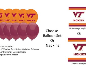 Virginia Tech University Balloons, Virginia Tech University Hokies Balloons, Virginia Tech Napkins