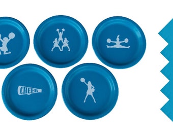 Cheer Leading Dinner Plates, Cheer Dessert Plates - with Solid Color Napkins -Set for 5 People, Cheer Dessert Plates, Cheer Dinner Plates