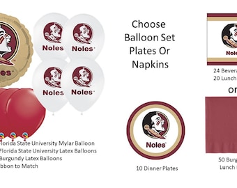 Florida State University Balloons, Florida State University Seminoles balloons, Florida State napkins, Florida State Plates