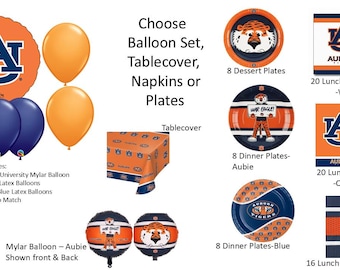 Auburn University Balloons, Auburn Tigers balloons, Auburn Napkins, Auburn University Napkins, Auburn Plates, Auburn Tablecover