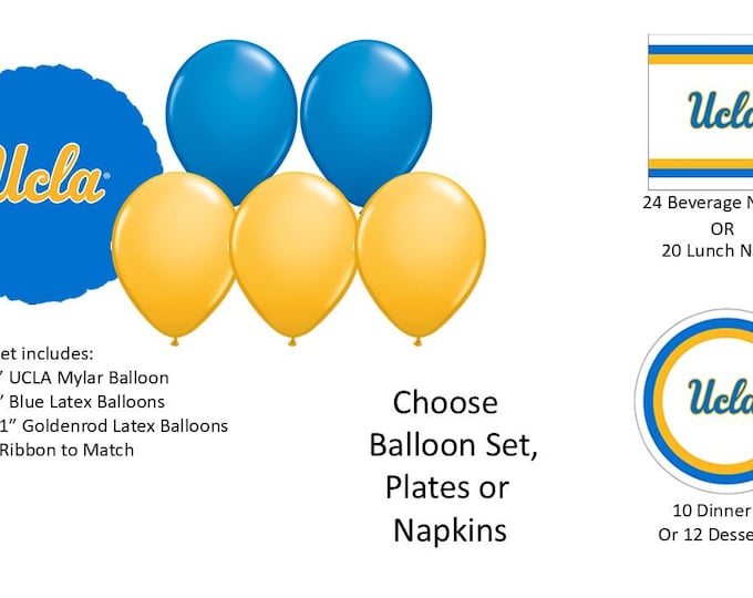 UCLA Balloons, Bruins Balloons, University of California Los Angeles balloons, UCLA Napkins, UCLA plates