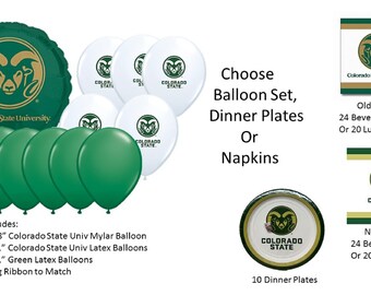 Colorado State University Balloons, Colorado State University Rams Balloons, Colorado State Napkins, Colorado State University Plates