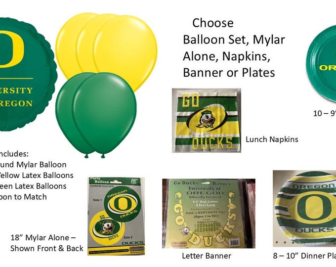 University of Oregon Balloons, University of Oregon Plates, University of Oregon Banner