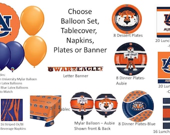 Auburn University Balloons, Auburn Tigers balloons, Auburn Napkins, Auburn University Napkins, Auburn Plates, Auburn Tablecover