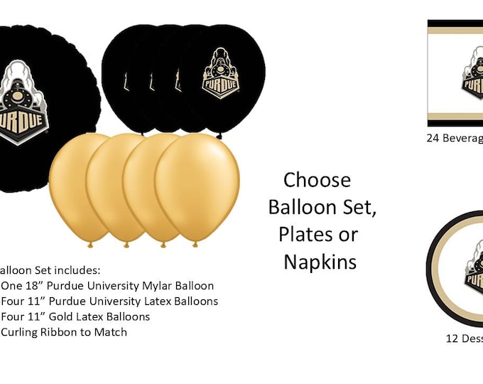 Purdue University Balloons, Purdue University Boilermakers balloons, Purdue University Napkins, Purdue Plates