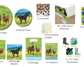 Wild Horses Plates, Wild Horses Napkins, Wild Horses Loot Bags, Wild Horses Tablecover Invitations Stickers