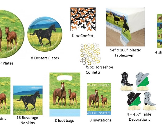 Wild Horses Plates, Wild Horses Napkins, Wild Horses Loot Bags, Wild Horses Tablecover Invitations Stickers