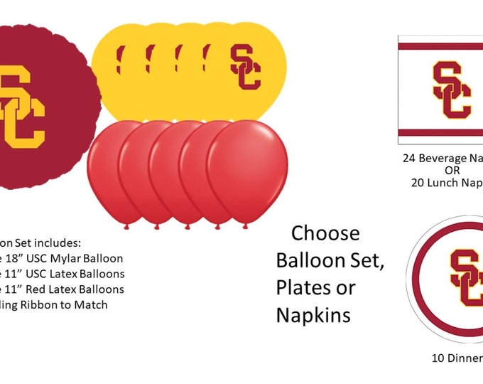 University of Southern California Balloons, USC Balloons, University of Southern California Napkins, USC Plates