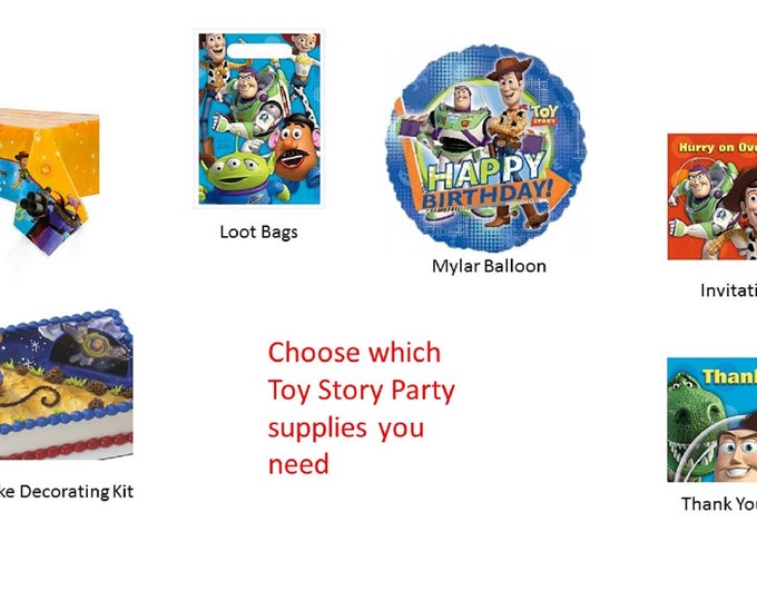 Toy Story Plates, Toy Story Invitations, Toy Story Loot Bags, Toy Story Tablecover, Toy Story Thank You Notes, Toy Story Balloon