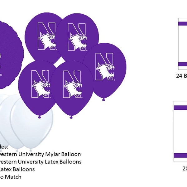 Northwestern University Balloons, Wildcats balloons, Northwestern Wildcats Balloons, Northwestern napkins