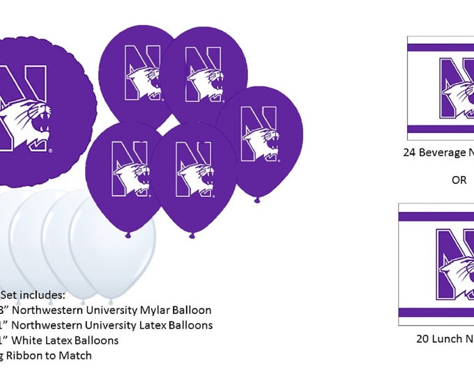 Northwestern University Balloons, Wildcats balloons, Northwestern Wildcats Balloons, Northwestern napkins