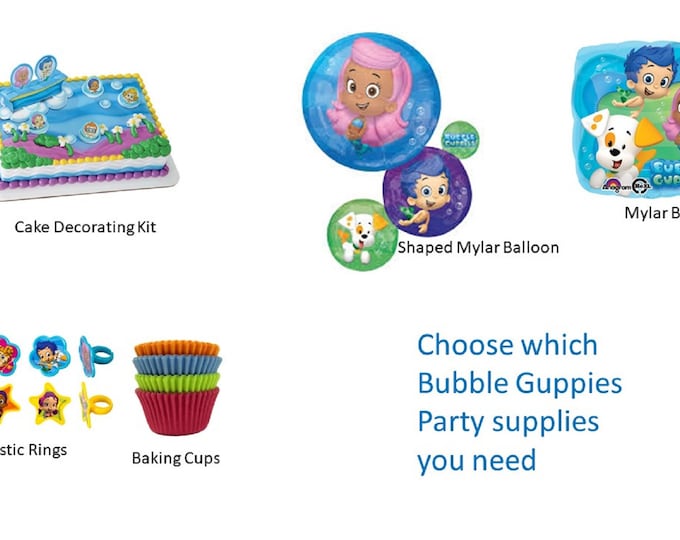 Bubble Guppies Plates, Bubble Guppies Napkins, Bubble Guppies Balloons, Bubble Guppies Rings  and Bubble Guppies Cake Decorating Kit