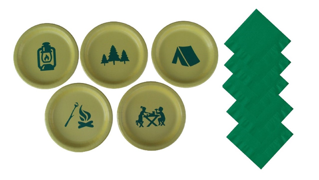 Camping Dinner Plates With Solid Color Lunch Napkins Set for 5 People