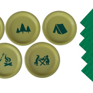 Camping Dinner Plates with Solid Color Lunch Napkins Set for 5 People, Camping Dessert Plates, Camping 9" plates, Camping 7" plates
